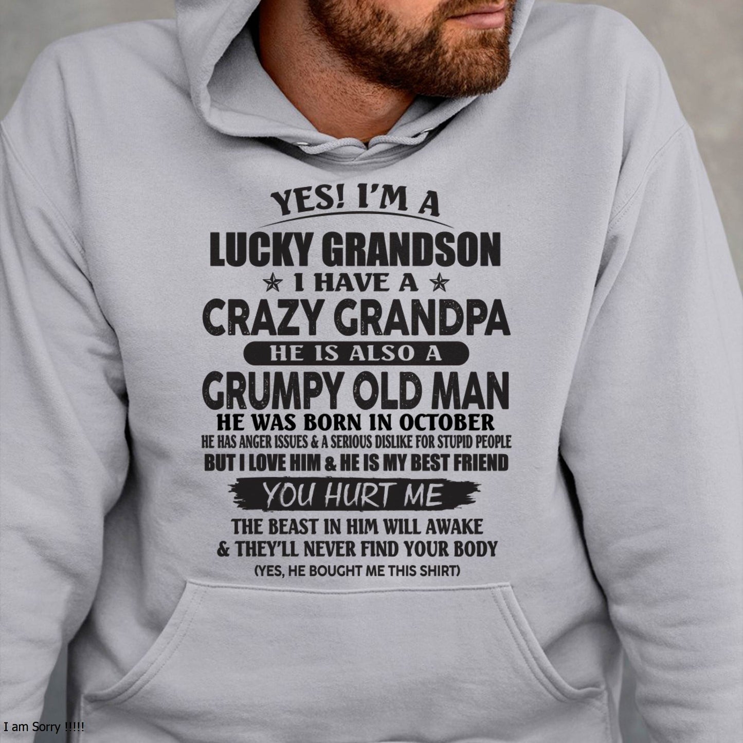OCTOBER - LUCKY GRANDSON OF CRAZY GRANDPA -  PERFECT GIFT FROM GRANDPA - SNOW10 (SKU12-145-10)