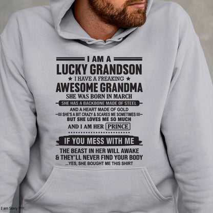 I Am A Lucky Grandson T-Shirt – Birthday Gift From March Grandma / Woman - snow03 (SKU11-29-03)