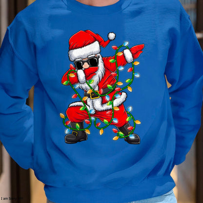 Dabbing Santa Xmas Lights Girls Boys Kids Christmas Gifts T-Shirt - Christmas Unisex T-Shirt/Hoodie/Sweatshirt - SNOW00