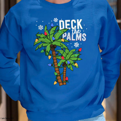 Deck The Palms Tropical Hawaii Christmas Palm Tree Lights T-Shirt - Christmas Unisex T-Shirt/Hoodie/Sweatshirt - SNOW00