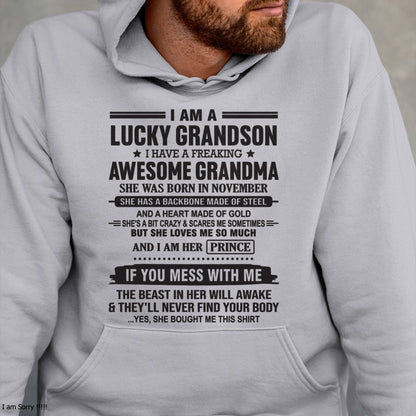 I Am A Lucky Grandson T-Shirt – Birthday Gift From November Grandma / Woman - snow11 (SKU11-29-11)