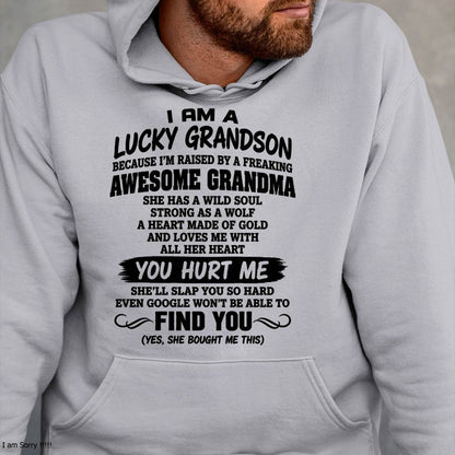 I AM A LUCKY GRANDSON - SHIRT FROM GRANDMA TO GRANDSON - SNOW00 (SKU2609-327-00)