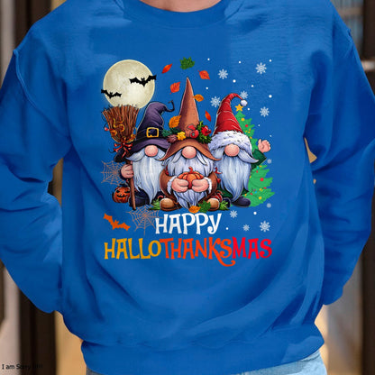 Happy Hallothanksmas Gnomes Lover Halloween Merry Christmas T-Shirt - Christmas Unisex T-Shirt/Hoodie/Sweatshirt - SNOW00