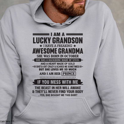 I Am A Lucky Grandson T-Shirt – Birthday Gift From October Grandma / Woman - snow10 (SKU11-29-10)