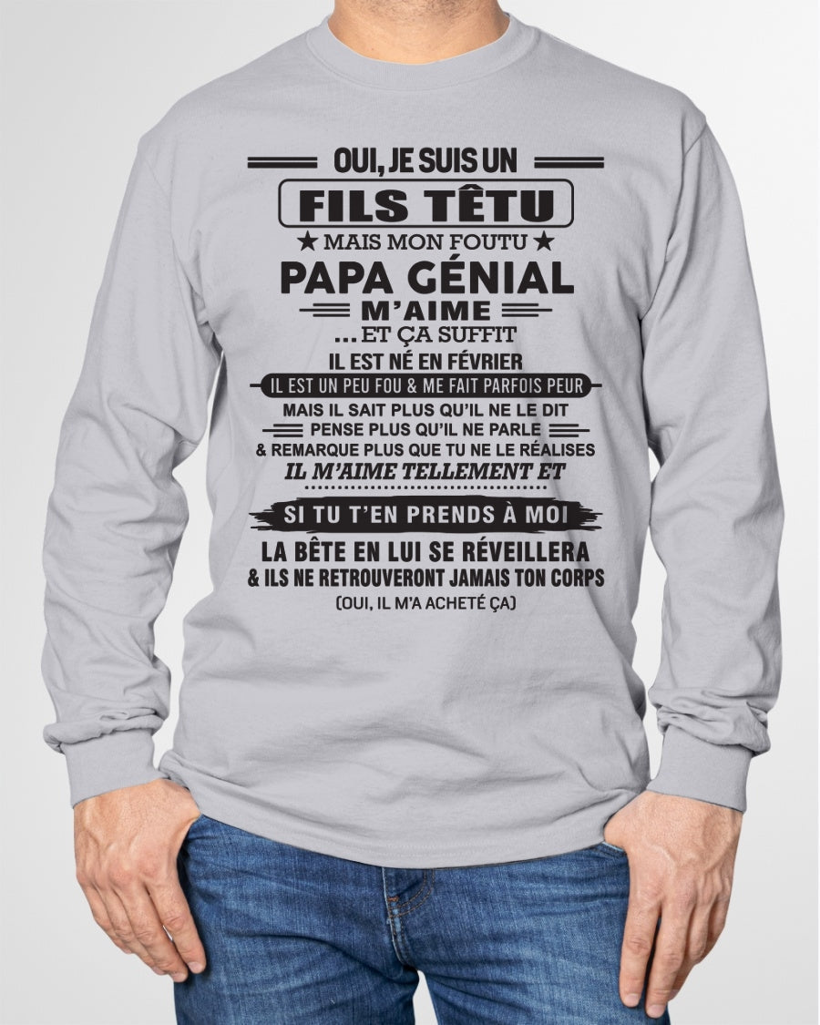 FÉVRIER - Oui, je suis un garçon têtu – T-shirt | Cadeau d’anniversaire de papa pour son fils - SNOW02 / fr02 (SKU12-260-02)