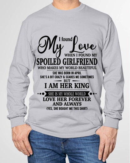 APRIL, I found My Love WHEN I FOUND MY SPOILED GIRLFRIEND – GIFT T SHIRT FROM WIFE FOR HUSBAND – SNOW MALE04 (SKU26T-01217-04)