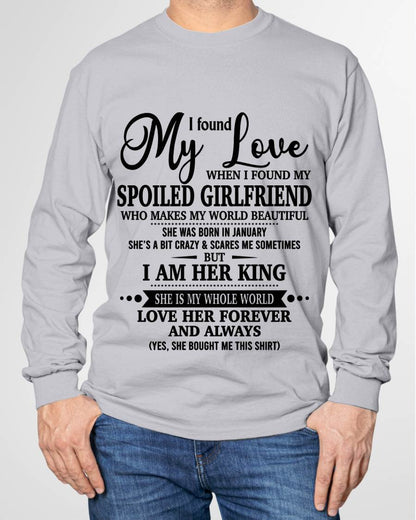 JANUARY, I found My Love WHEN I FOUND MY SPOILED GIRLFRIEND – GIFT T SHIRT FROM WIFE FOR HUSBAND – SNOW MALE01 (SKU26T-01217-01)