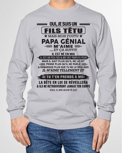 MAI - Oui, je suis un garçon têtu – T-shirt | Cadeau d’anniversaire de papa pour son fils - SNOW05 / fr05 (SKU12-260-05)