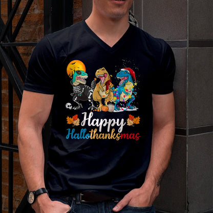 Halloween Thanksgiving Christmas Happy HalloThanksMas T rex T-Shirt - Christmas Unisex T-Shirt/Hoodie/Sweatshirt - SNOW00