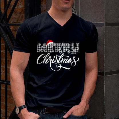 Merry Christmas Buffalo Black and White Plaid for Men Women T-Shirt - Christmas Unisex T-Shirt/Hoodie/Sweatshirt - SNOW00