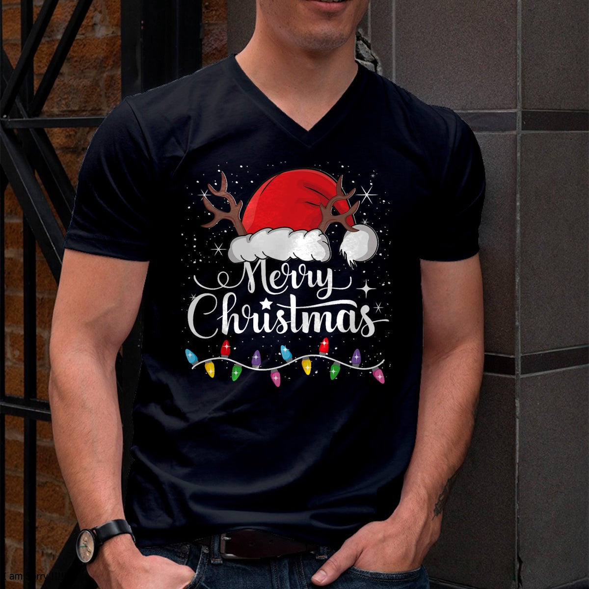 Merry Christmas Red Santa Hat Reindeer Xmas Family Men Women T-Shirt - Christmas Unisex T-Shirt/Hoodie/Sweatshirt - SNOW00