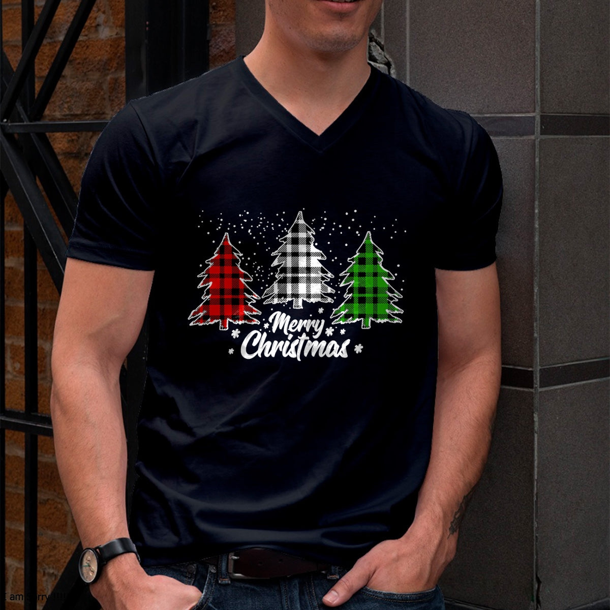 Merry Christmas Tree Xmas Buffalo Plaid Red White Green T-Shirt - Christmas Unisex T-Shirt/Hoodie/Sweatshirt - SNOW00