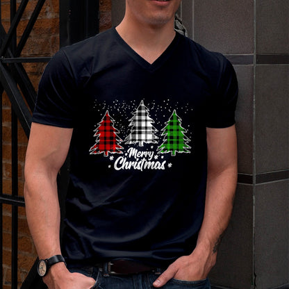 Merry Christmas Tree Xmas Buffalo Plaid Red White Green T-Shirt - Christmas Unisex T-Shirt/Hoodie/Sweatshirt - SNOW00