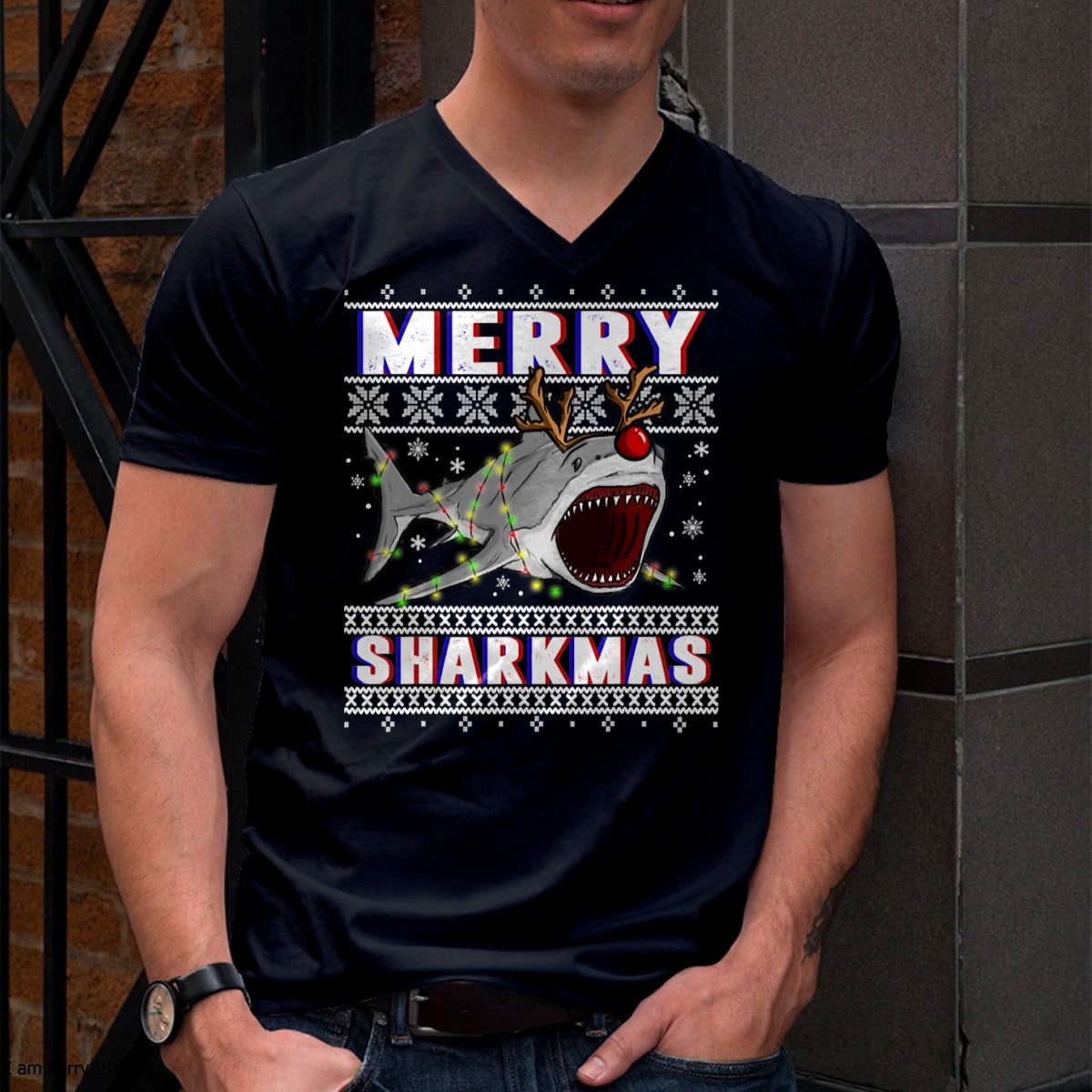 Funny Sharkmas Shark Ugly Christmas Sweaters T-Shirt - Christmas Unisex T-Shirt/Hoodie/Sweatshirt - SNOW00