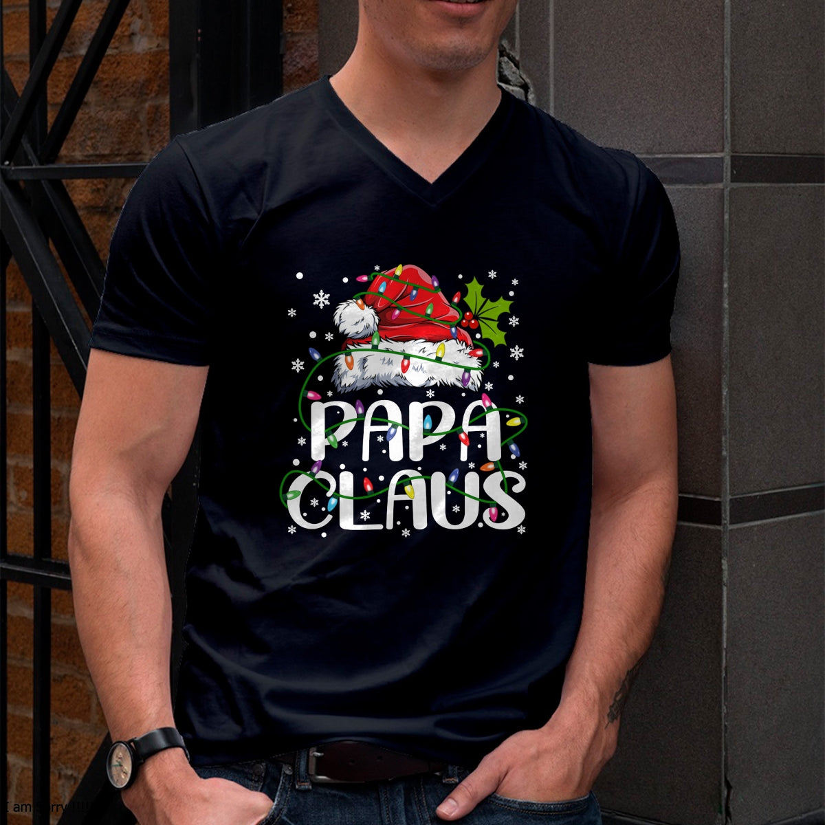 Papa Claus Christmas Lights Pajama Family Matching T-Shirt - Christmas Unisex T-Shirt/Hoodie/Sweatshirt - SNOW00