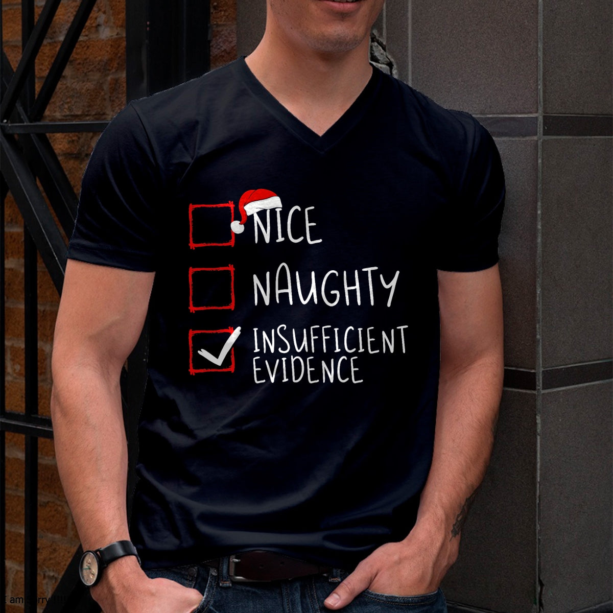 Nice Naughty Insufficient Evidence Christmas Santa Claus T-Shirt - Christmas Unisex T-Shirt/Hoodie/Sweatshirt - SNOW00