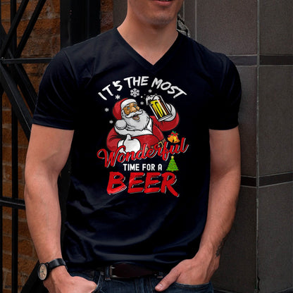 Funny Christmas Santa Claus Drinking Beer Wonderful Time T-Shirt - Christmas Unisex T-Shirt/Hoodie/Sweatshirt - SNOW00