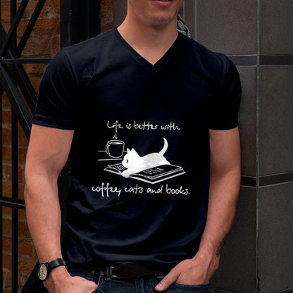 Life Is Better with Coffee Cats And Books - Cat Lover funny T-Shirt