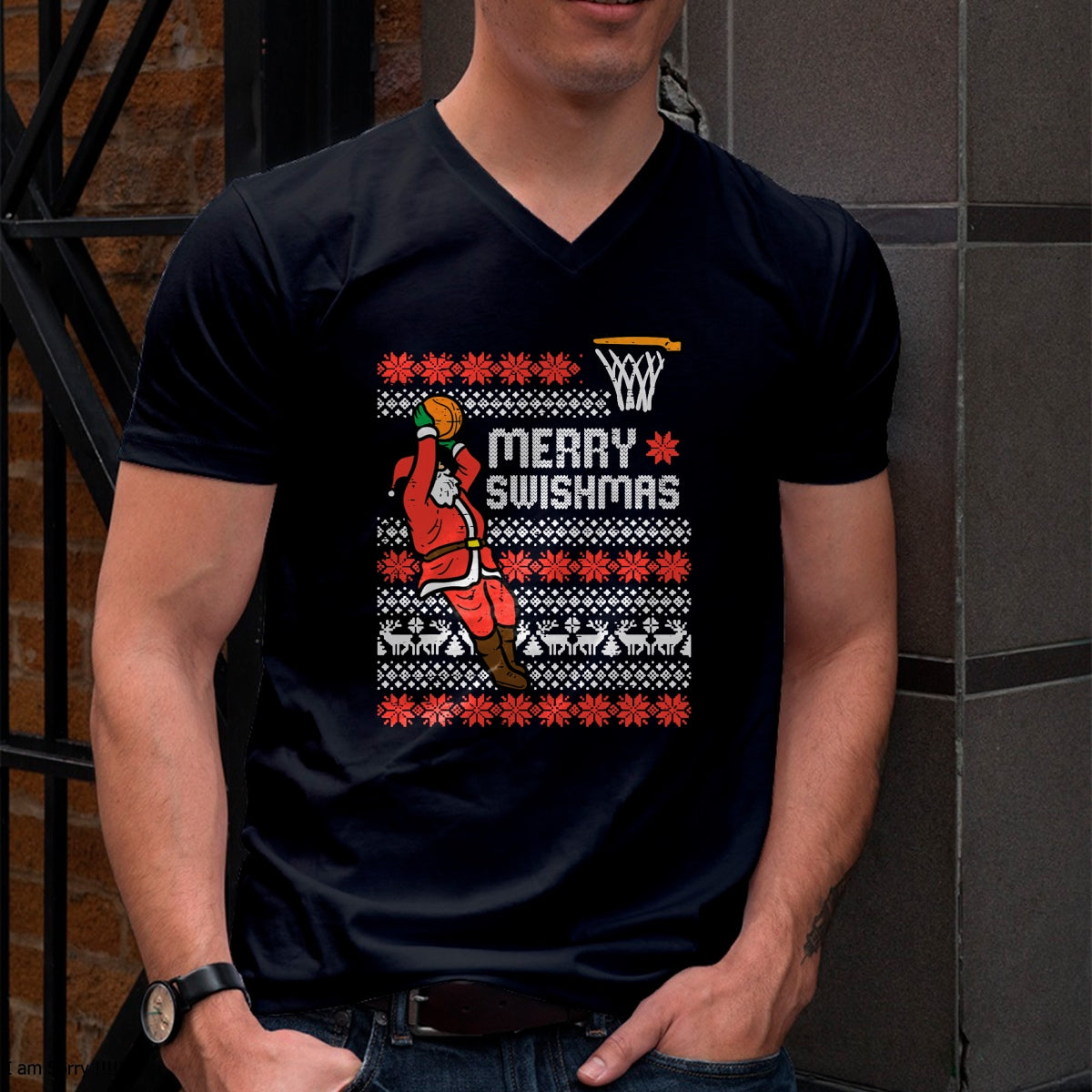 Merry Swishmas Basketball Ugly Christmas Xmas Men Boys Kids T-Shirt - Christmas Unisex T-Shirt/Hoodie/Sweatshirt - SNOW00