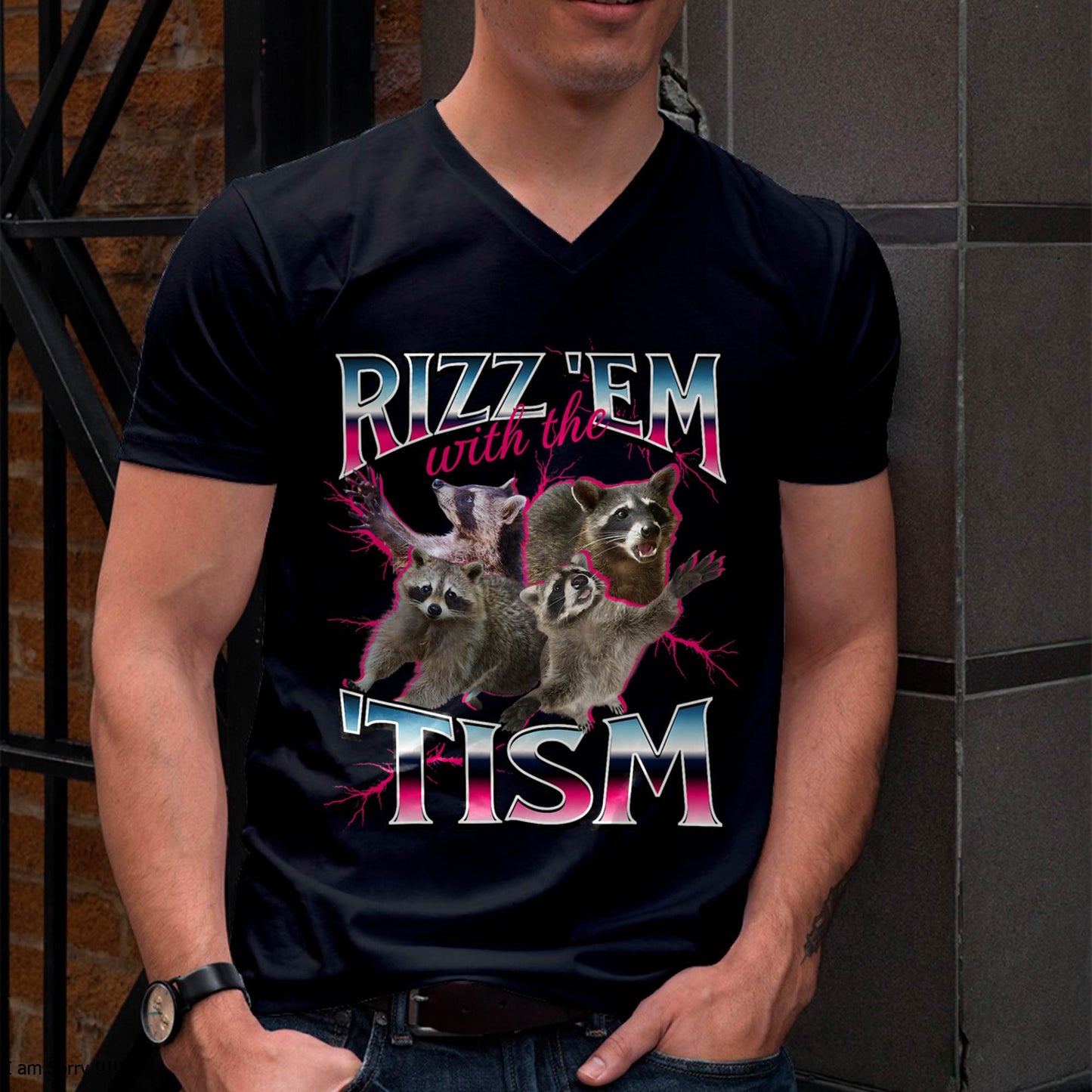 Autism Funny Rizz Em with The Tism Meme Autistic Racoon T-Shirt