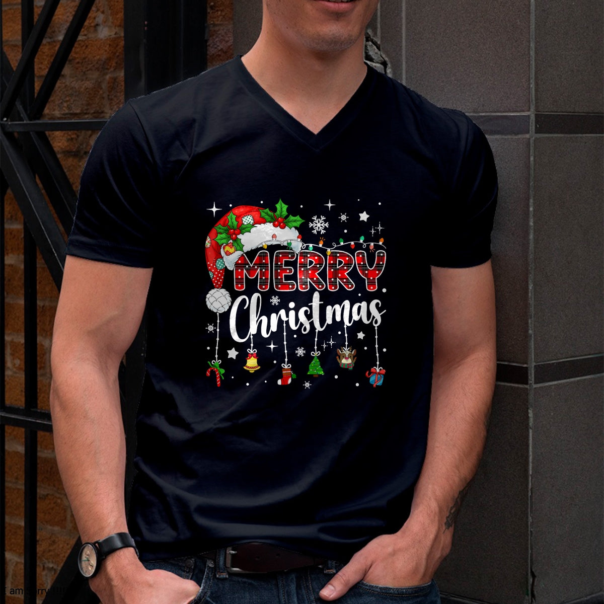 Merry Christmas Red Santa Hat Reindeer Xmas Matching Family T-Shirt - Christmas Unisex T-Shirt/Hoodie/Sweatshirt - SNOW00