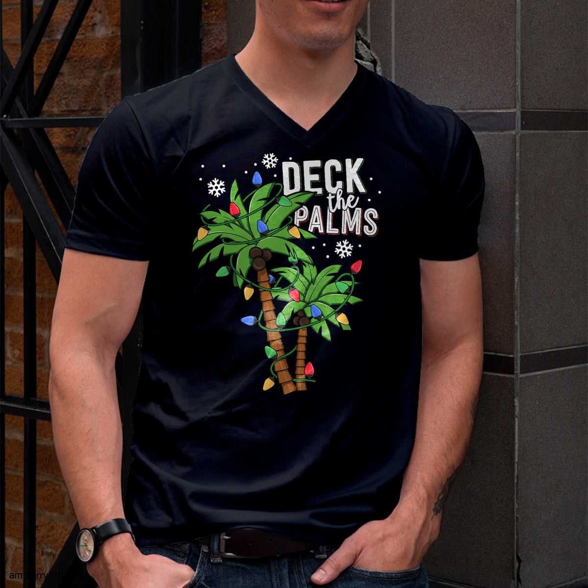 Deck The Palms Tropical Hawaii Christmas Palm Tree Lights T-Shirt - Christmas Unisex T-Shirt/Hoodie/Sweatshirt - SNOW00