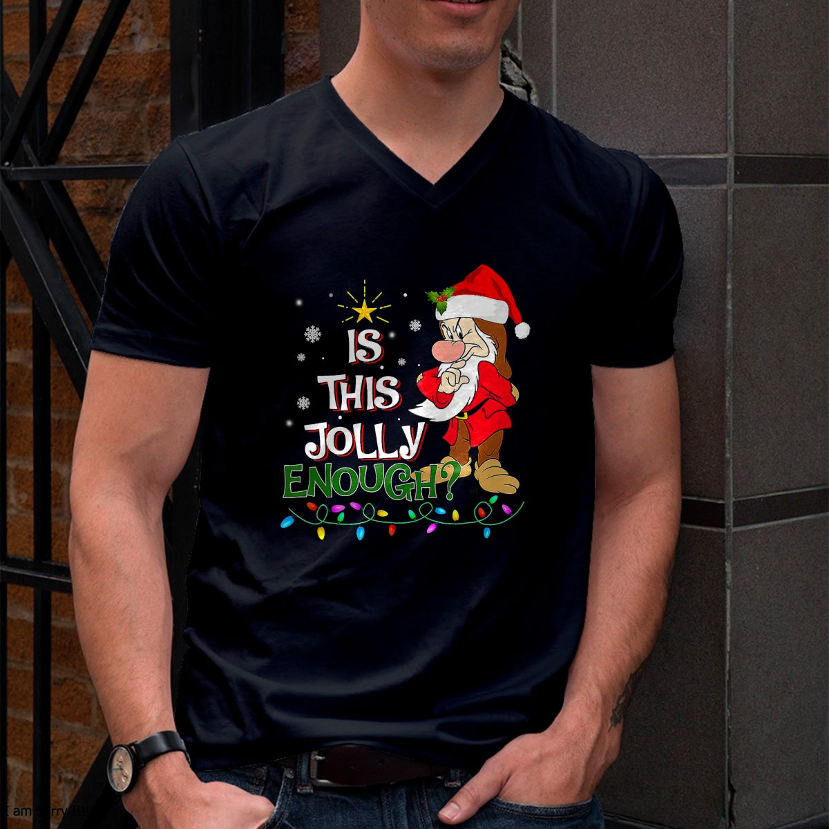 Is This Jolly Enough Grumpy Elf Pajama Christmas Lights T-Shirt - Christmas Unisex T-Shirt/Hoodie/Sweatshirt - SNOW00