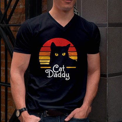Cat Daddy Retro 70s 80s Black Cat Men Funny Cat Dad Gifts T-Shirt