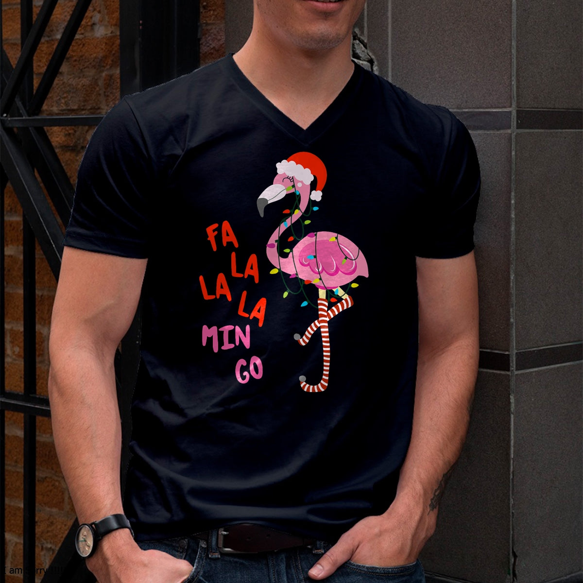 Fa La La Mingo Flamingo Christmas Tropical Xmas Tree Lights T-Shirt - Christmas Unisex T-Shirt/Hoodie/Sweatshirt - SNOW00