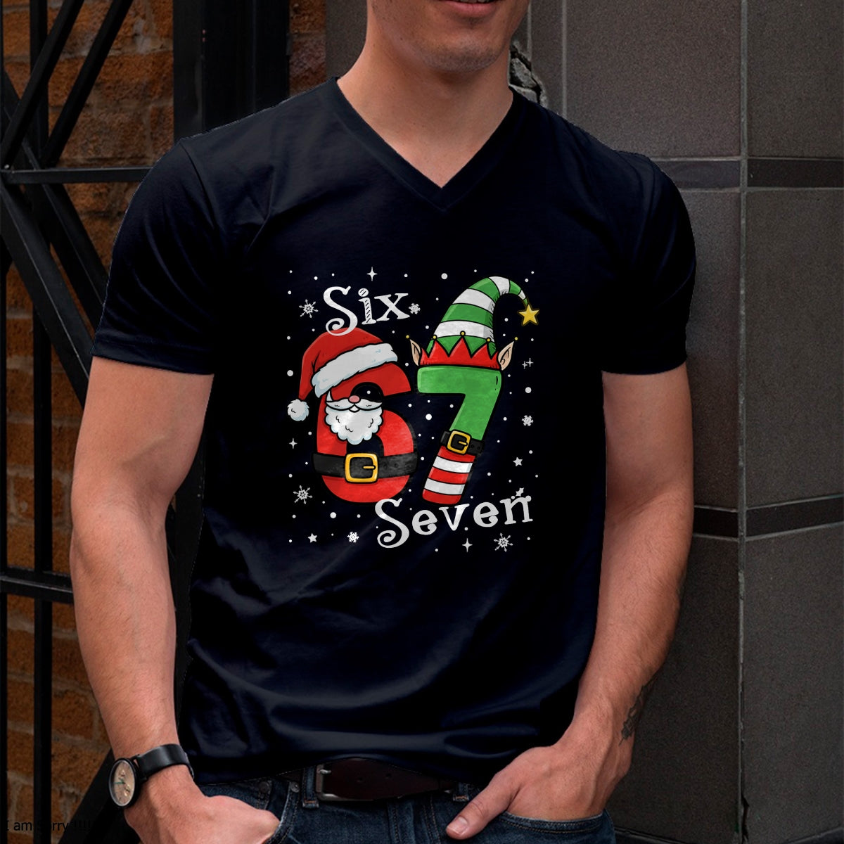 Funny Six Seven 67 Meme 6 7 Elf Santa Christmas Pajamas Kids T-Shirt  - Christmas Unisex T-Shirt/Hoodie/Sweatshirt - SNOW00