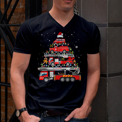 Firefighter Fire Truck Christmas Tree Lights Santa Fireman T-Shirt - Christmas Unisex T-Shirt/Hoodie/Sweatshirt - SNOW00