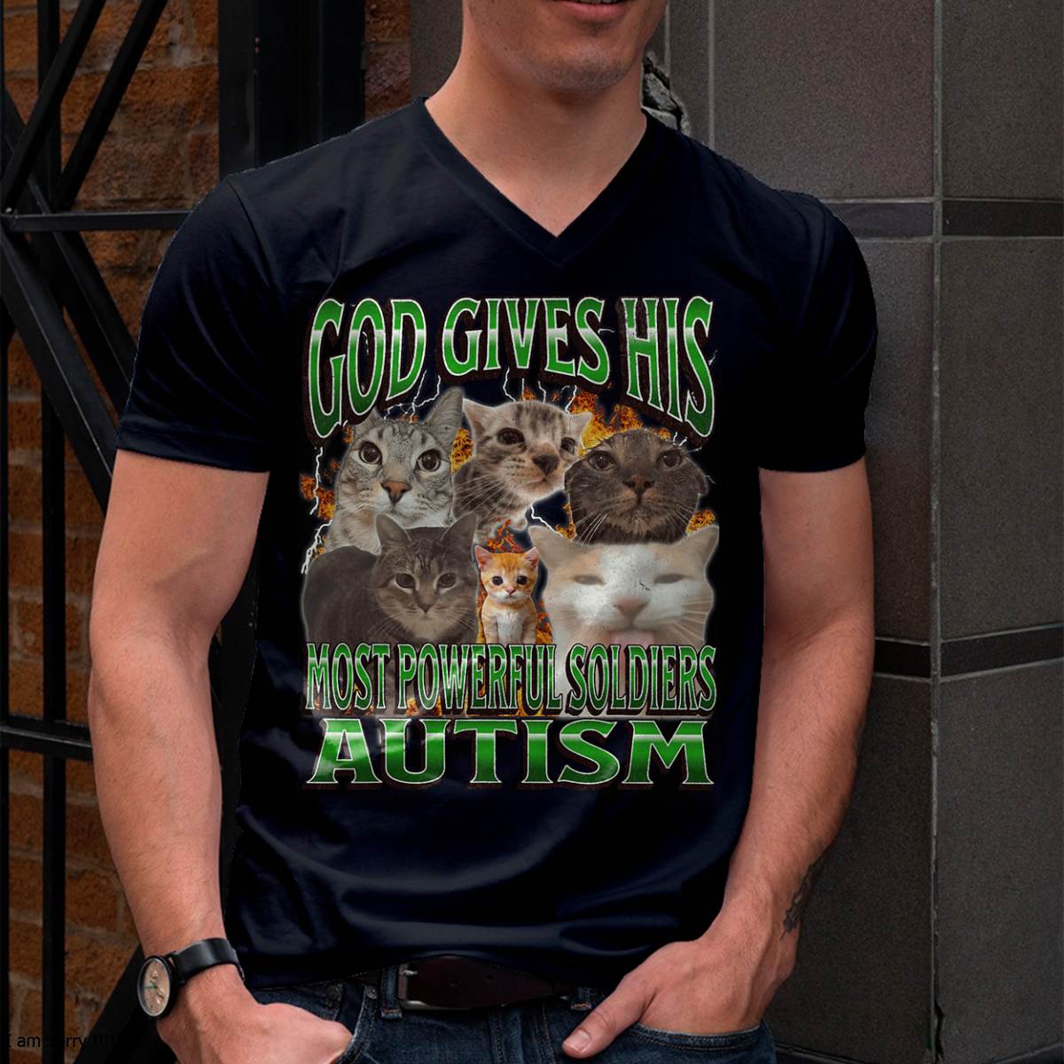 God Gives His Most Powerful Autism Funny Cat Meme Bootleg T-Shirt