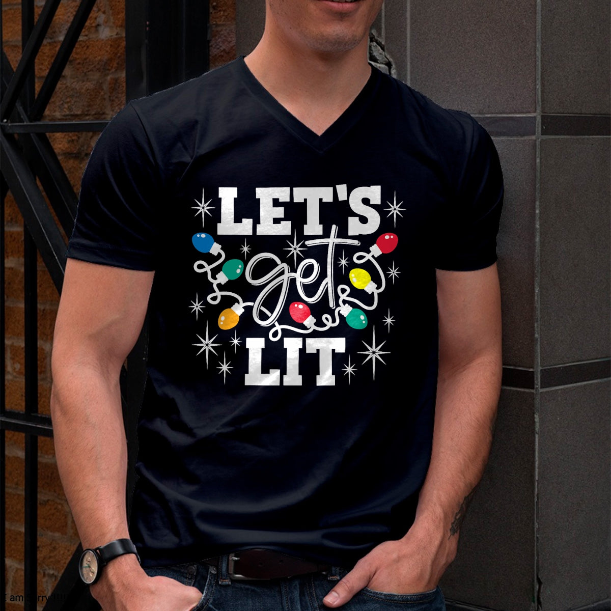 Let's Get Lit Drinking Santa Hat Christmas Lights Funny T-Shirt - Christmas Unisex T-Shirt/Hoodie/Sweatshirt - SNOW00