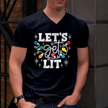 Let's Get Lit Drinking Santa Hat Christmas Lights Funny T-Shirt - Christmas Unisex T-Shirt/Hoodie/Sweatshirt - SNOW00
