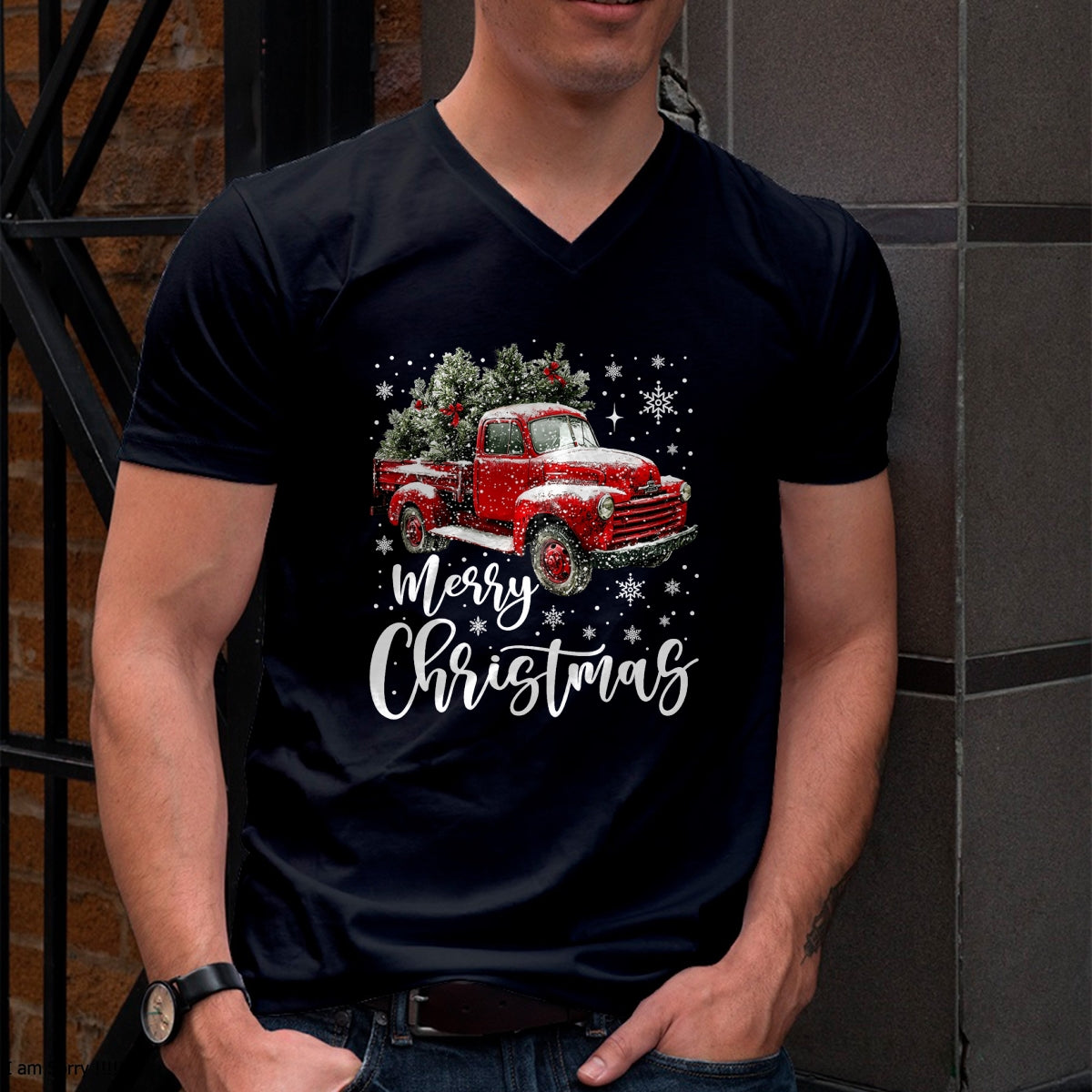Merry Christmas Red Truck Family Matching Christmas Pajama T-Shirt - Christmas Unisex T-Shirt/Hoodie/Sweatshirt - SNOW00