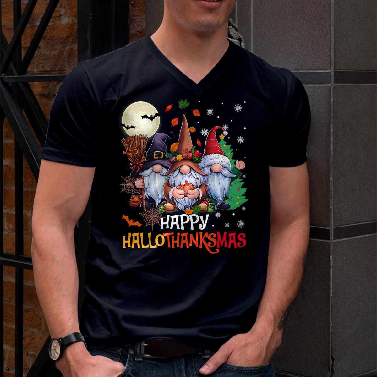 Happy Hallothanksmas Gnomes Lover Halloween Merry Christmas T-Shirt - Christmas Unisex T-Shirt/Hoodie/Sweatshirt - SNOW00