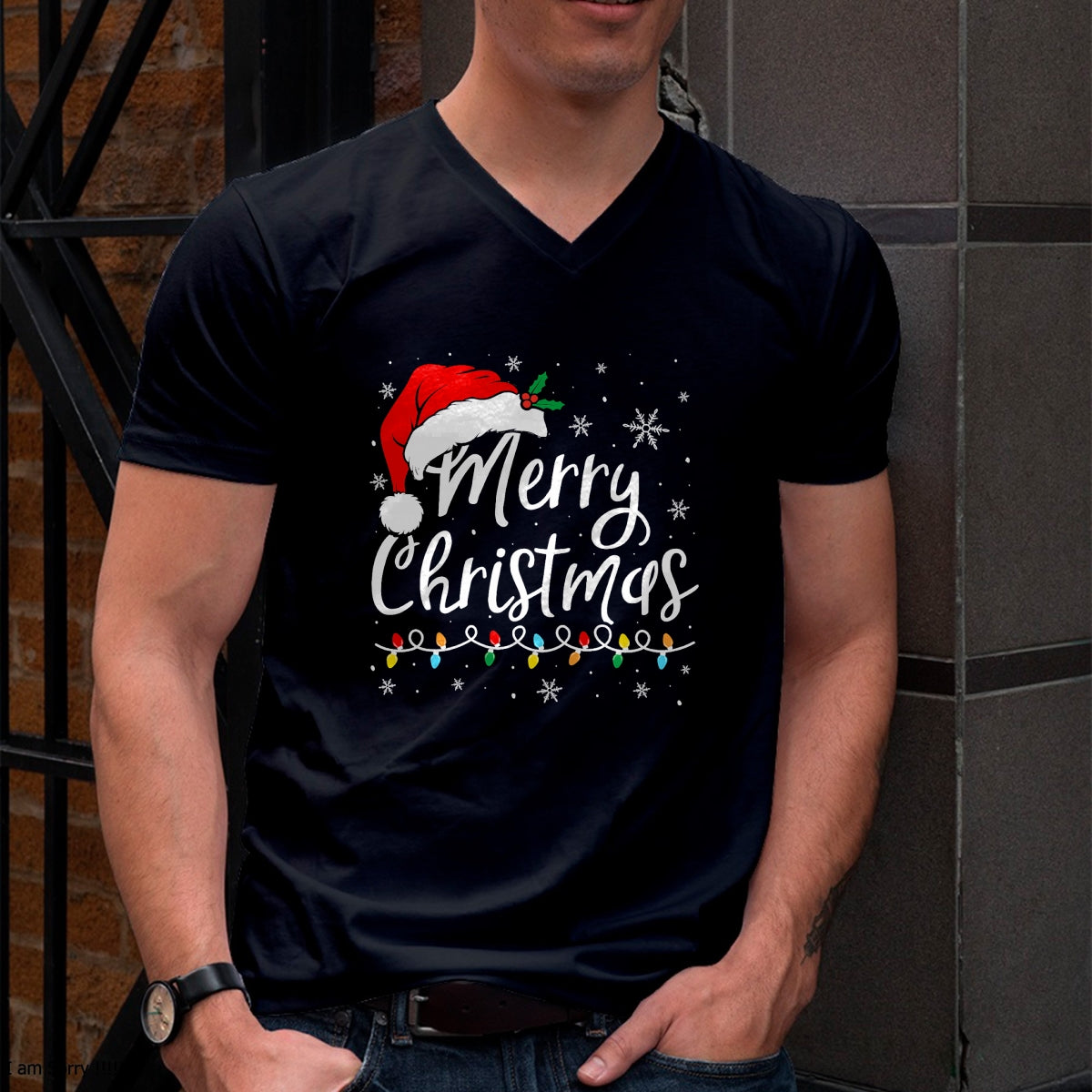 Merry Christmas Lights Santa Hat Xmas Family Matching Pajama T-Shirt - Christmas Unisex T-Shirt/Hoodie/Sweatshirt - SNOW00