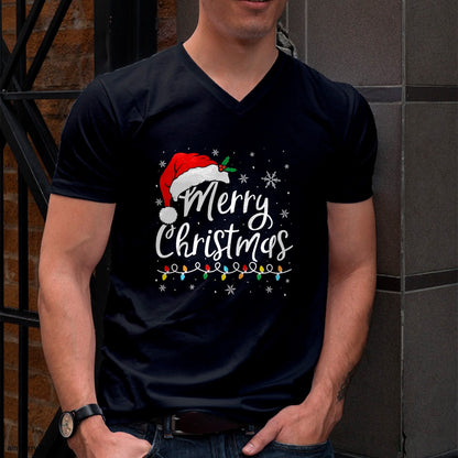 Merry Christmas Lights Santa Hat Xmas Family Matching Pajama T-Shirt - Christmas Unisex T-Shirt/Hoodie/Sweatshirt - SNOW00