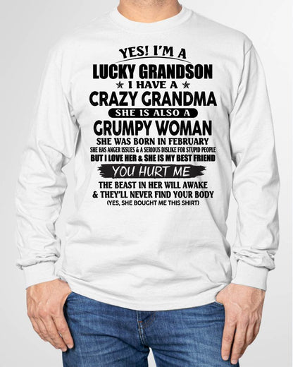 FEBRUARY - LUCKY GRANDSON OF CRAZY GRANDMA -  PERFECT GIFT FROM GRANDMA - SNOW02 (SKU12-113-02)
