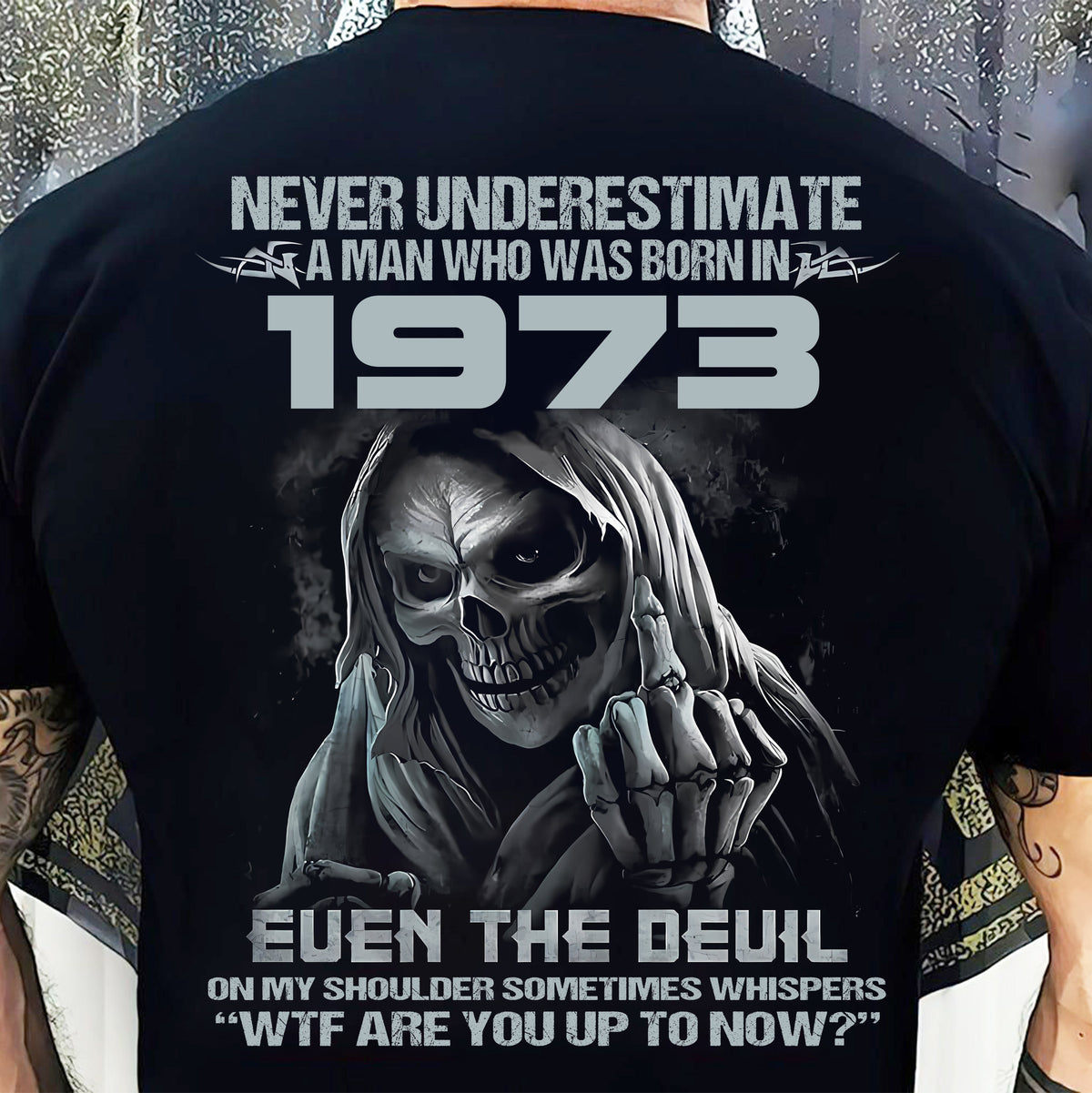 NEVER UNDERESTIMATE A MAN WHO WAS BORN IN 1973 - US1973 (SKU07-58-1973) male