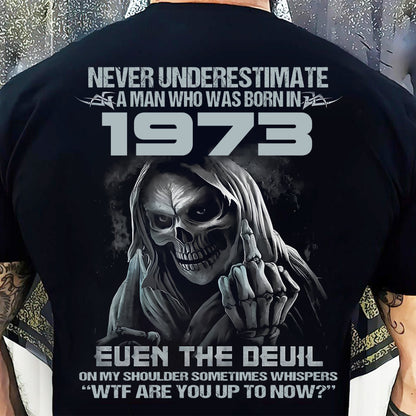 NEVER UNDERESTIMATE A MAN WHO WAS BORN IN 1973 - US1973 (SKU07-58-1973) male