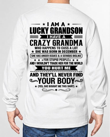 DECEMBER, I AM A LUCKY GRANDSON, GIFT SHIRT FROM GRANDMA FOR GRANDSON - SNOW12 (SKU2607-109-12)