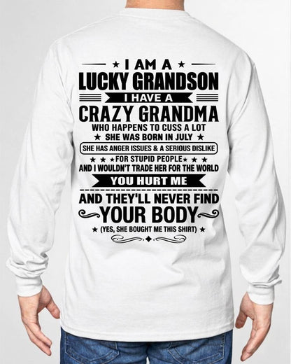 JULY, I AM A LUCKY GRANDSON, GIFT SHIRT FROM GRANDMA FOR GRANDSON - SNOW07 (SKU2607-109-07)
