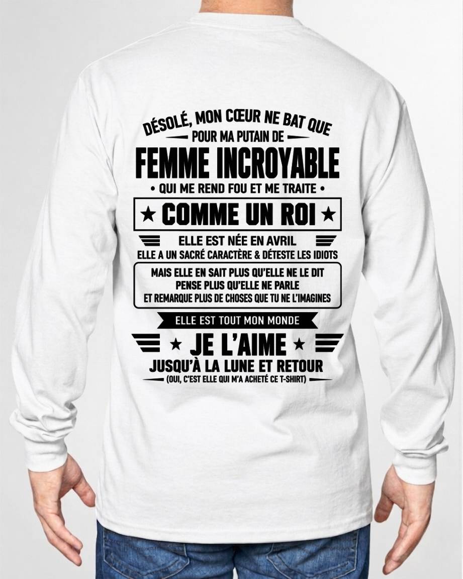 T-SHIRT AVRIL, JE L’AIME JUSQU’À LA LUNE ET RETOUR - T-SHIRT DE FEMME POUR SON MARI - SNOW04 (SKU2609-32-04)