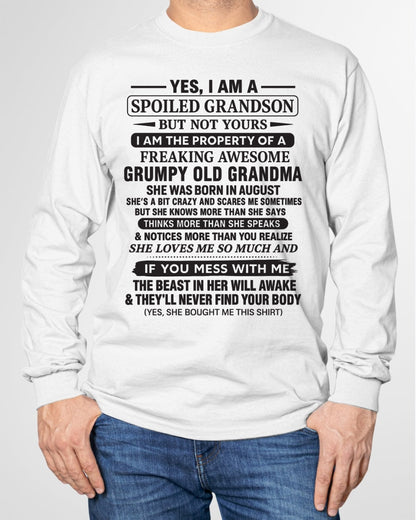 Yes I’m A Stubborn Grandson T-Shirt – Birthday Gift From August Grandma / Woman - snow08 (SKU10-171-08)