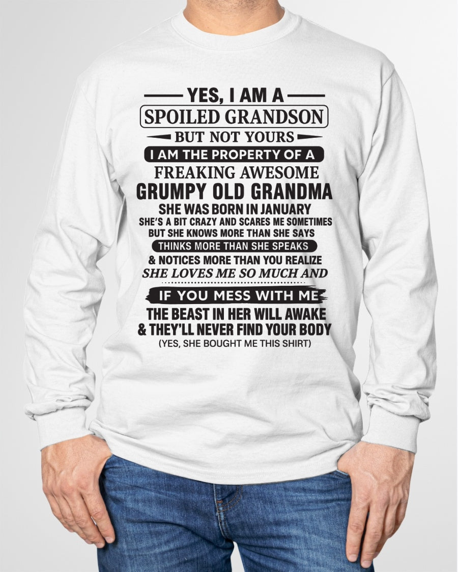 Yes I’m A Stubborn Grandson T-Shirt – Birthday Gift From January Grandma / Woman - snow01 (SKU10-171-01)