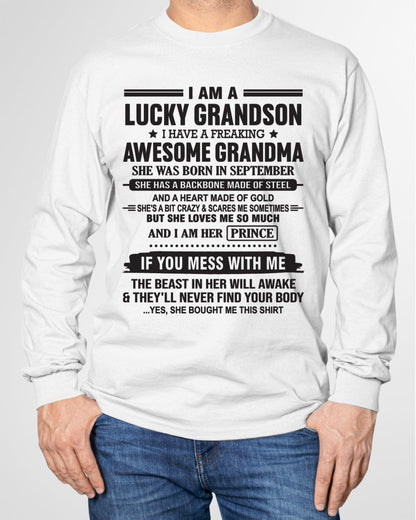 I Am A Lucky Grandson T-Shirt – Birthday Gift From September Grandma / Woman - snow09 (SKU11-29-09)