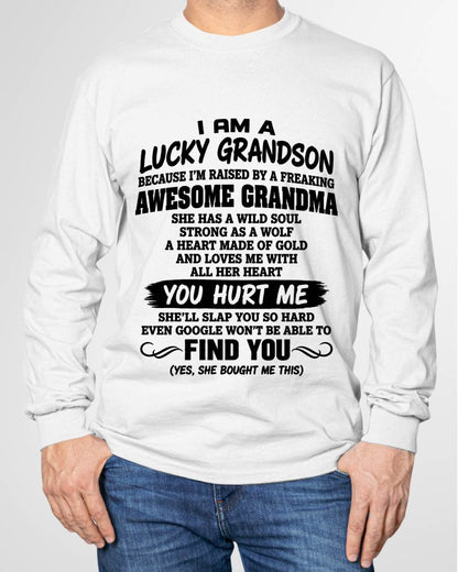 I AM A LUCKY GRANDSON - SHIRT FROM GRANDMA TO GRANDSON - SNOW00 (SKU2609-327-00)