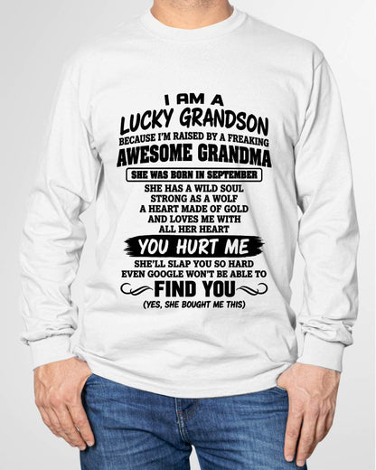 SEPTEMBER, I AM A LUCKY GRANDSON - SHIRT FROM GRANDMA TO GRANDSON - SNOW09 (SKU2609-327-09)