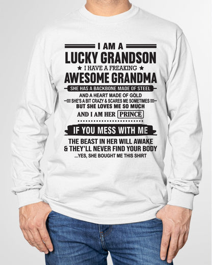 I Am A Lucky Grandson T-Shirt – Birthday Gift From Grandma / Woman - snow00 (SKU11-29-00)